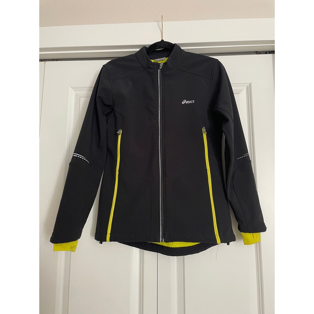 Asics Running Jacket Full Zip Softshell Black Yellow Reflective Gorpcore Medium